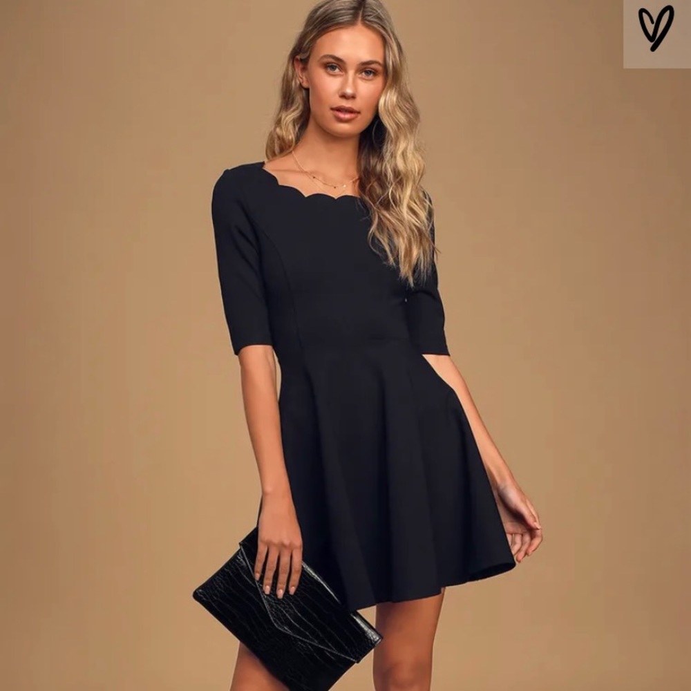scalloped little black Dress NWT